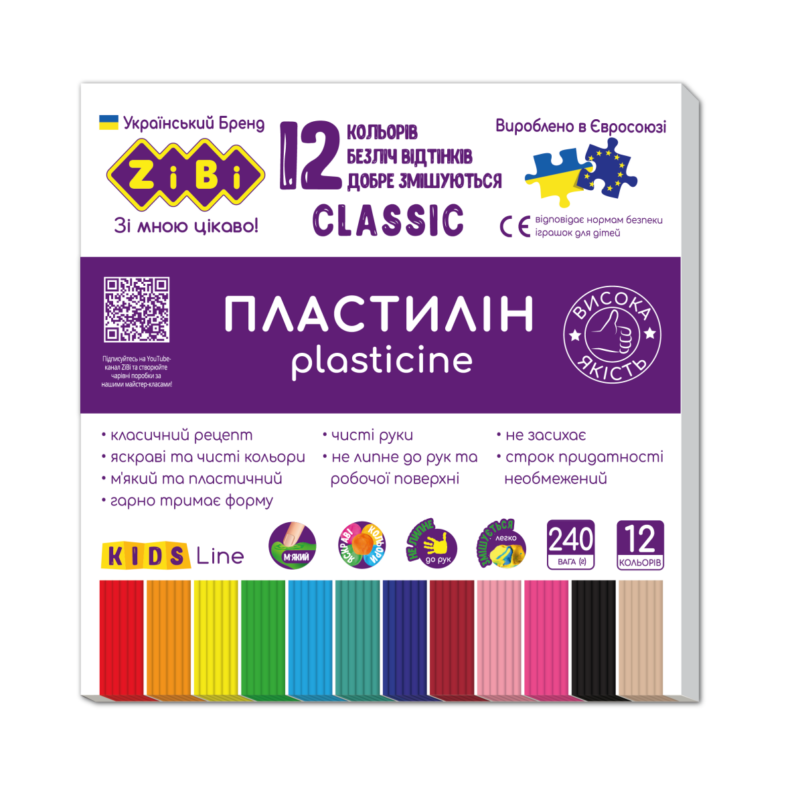 Пластилін Zibi Classic 12 кольорів 6233 ZB