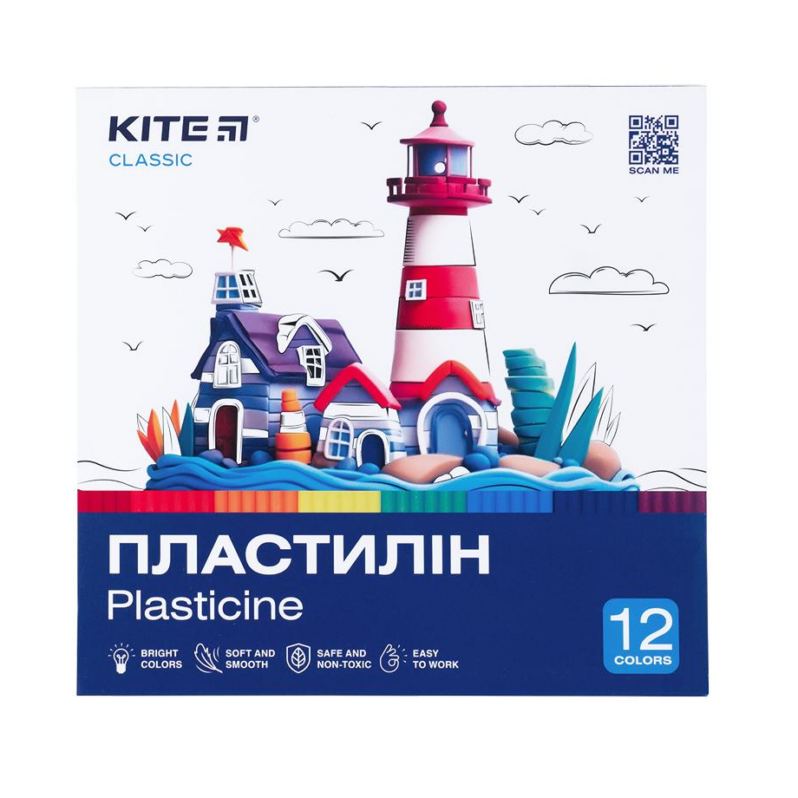 Пластилін Kite Classic 12 кольорів 240г K-1086