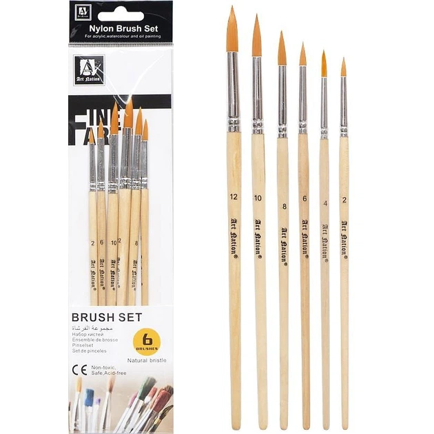 Набір пензликів Art Nation нейлон круглі 6 штук 5806