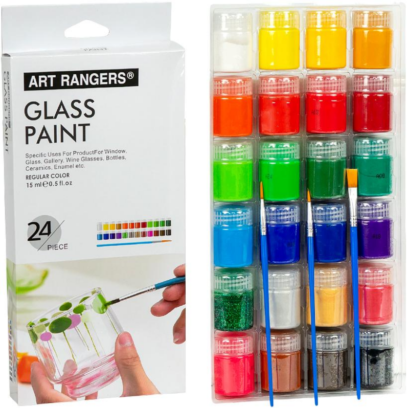 Художні акрилові фарби Art Rangers Glass Paint для декору скла 24 кольори по 15 мл