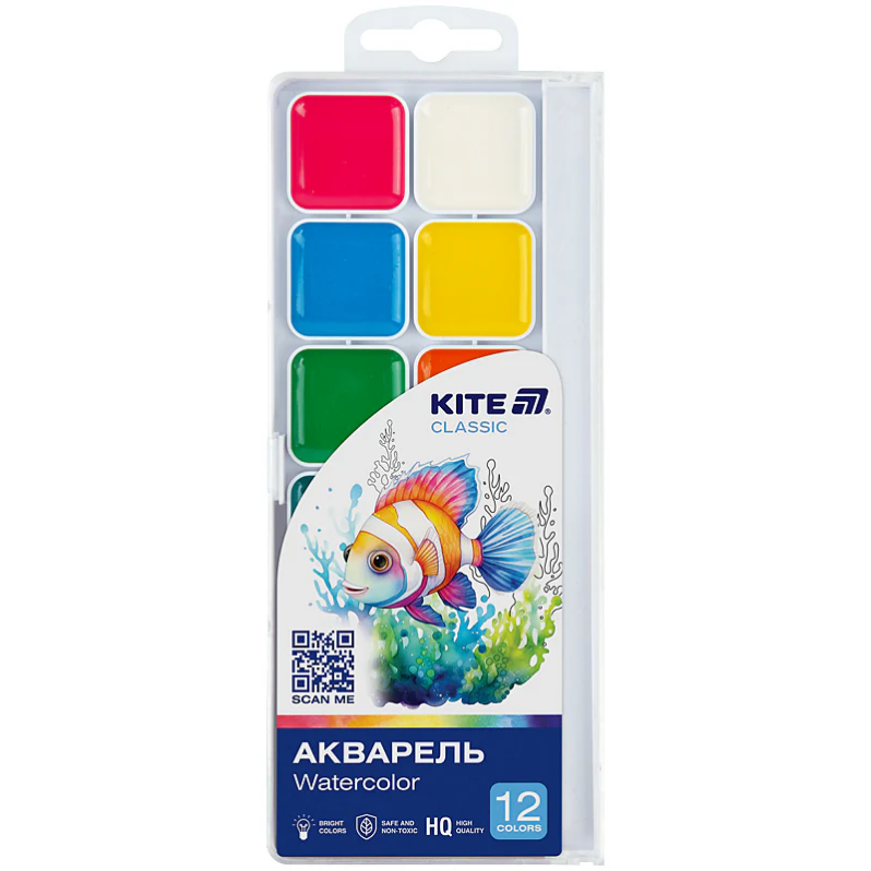 Фарби акварельні Kite Classic 12 кольорів K-061